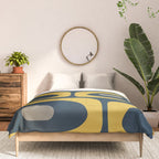 Mid Century Modern Piquet Abstract Minimalist Pattern in Light and Dark Mustard, Gray, and Navy Blue Comforter Gallery Image 3