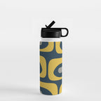 Mid Century Modern Piquet Abstract Minimalist Pattern in Light and Dark Mustard, Gray, and Navy Blue Water Bottle Gallery Image 1