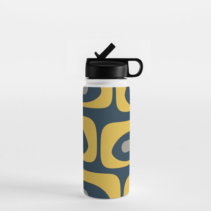 Mid Century Modern Piquet Abstract Minimalist Pattern in Light and Dark Mustard, Gray, and Navy Blue Water Bottle Gallery Image 1
