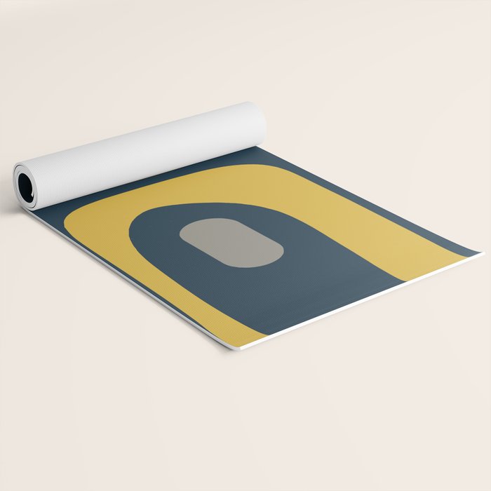 Mid Century Modern Piquet Abstract Minimalist Pattern in Light and Dark Mustard, Gray, and Navy Blue Yoga Mat Gallery Image 2