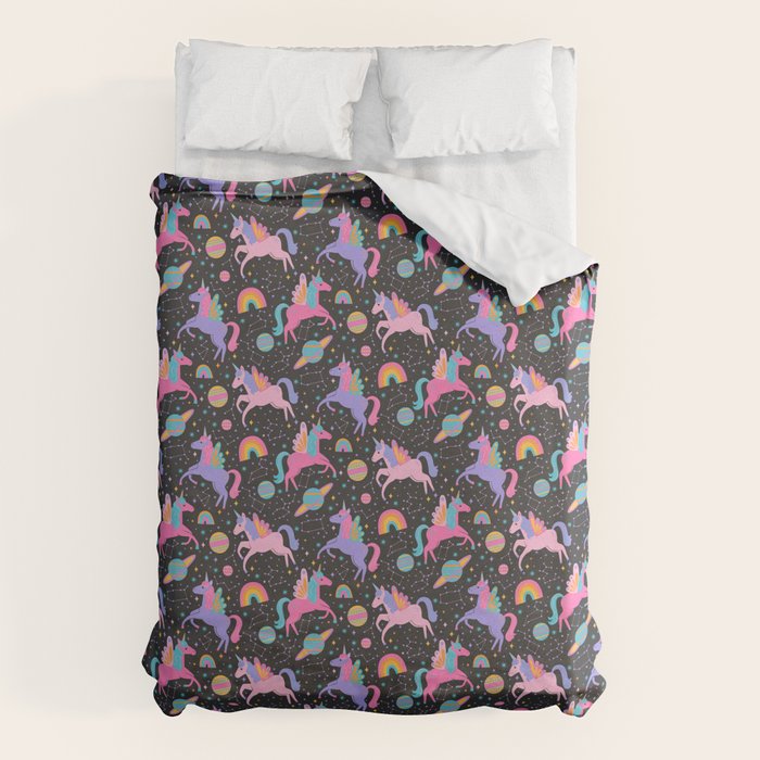 Space Unicorns - Neon Rainbow on Black Duvet Cover Gallery Image 6