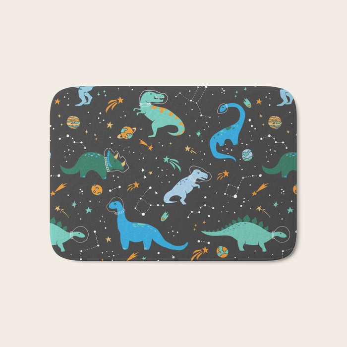 Dinosaurs in Space in Blue Bath Mat Gallery Image 1
