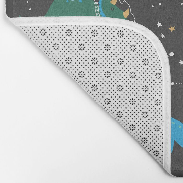 Dinosaurs in Space in Blue Bath Mat Gallery Image 2
