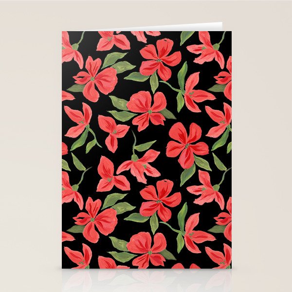 Red bold flowers in black background Stationery Card Gallery Image 2