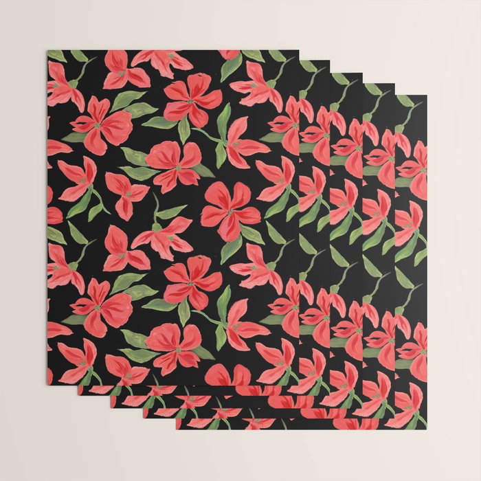 Red bold flowers in black background Wrapping Paper Gallery Image 3