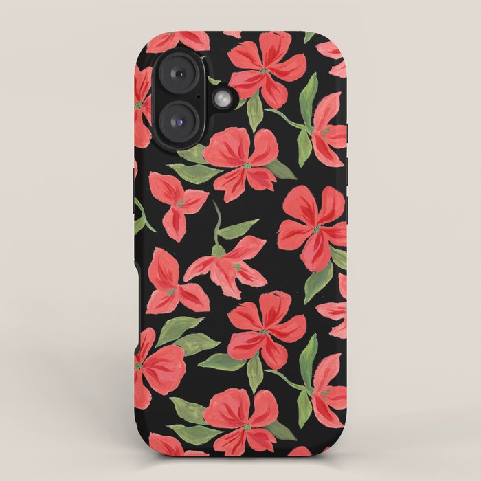 Red bold flowers in black background iPhone Case Gallery Image 1