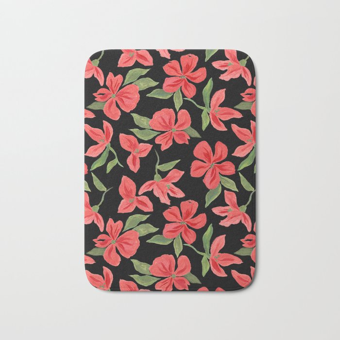 Red bold flowers in black background Bath Mat Gallery Image 1