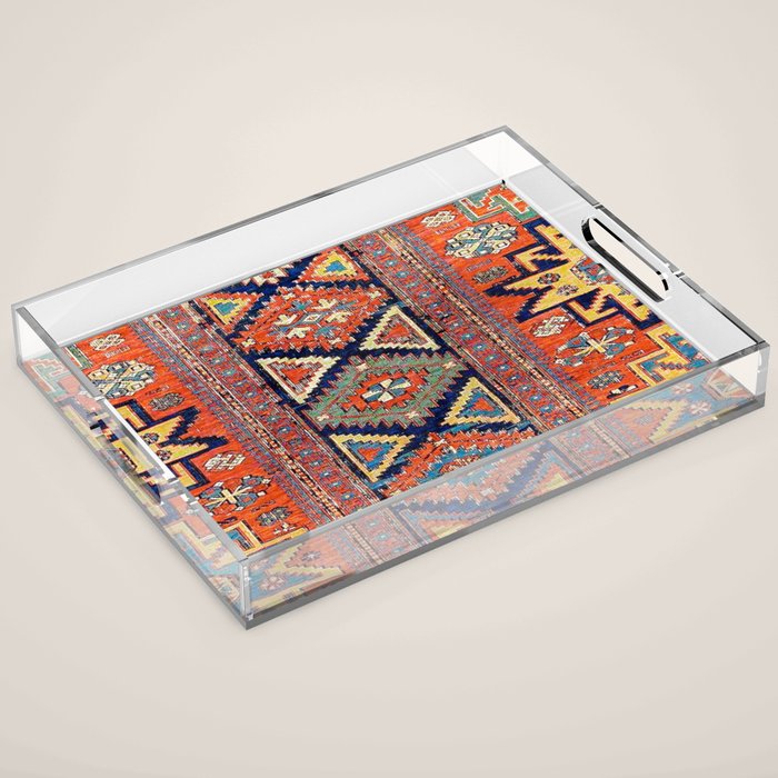 Southwestern Farmhouse II // 19th Century Colorful Red Yellow Blue Green Aztec Farm Stars Pattern Acrylic Tray Gallery Image 1