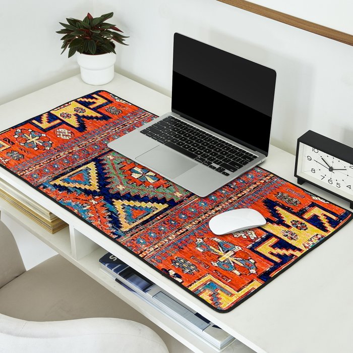 Southwestern Farmhouse II // 19th Century Colorful Red Yellow Blue Green Aztec Farm Stars Pattern Desk Mat Gallery Image 2