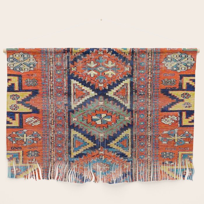 Southwestern Farmhouse II // 19th Century Colorful Red Yellow Blue Green Aztec Farm Stars Pattern Wall Hanging Gallery Image 1