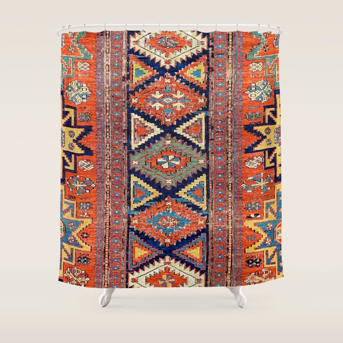Southwestern Farmhouse II // 19th Century Colorful Red Yellow Blue Green Aztec Farm Stars Pattern Shower Curtain Gallery Image 1