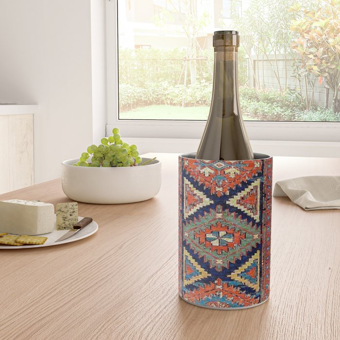 Southwestern Farmhouse II // 19th Century Colorful Red Yellow Blue Green Aztec Farm Stars Pattern Wine Chiller Gallery Image 4