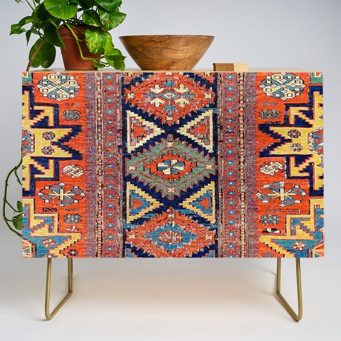 Southwestern Farmhouse II // 19th Century Colorful Red Yellow Blue Green Aztec Farm Stars Pattern Credenza Gallery Image 1