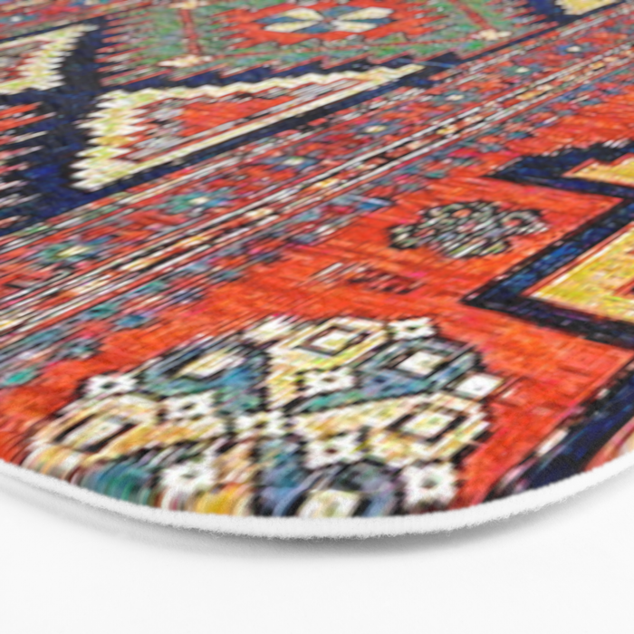 Southwestern Farmhouse II // 19th Century Colorful Red Yellow Blue Green Aztec Farm Stars Pattern Bath Mat Gallery Image 3