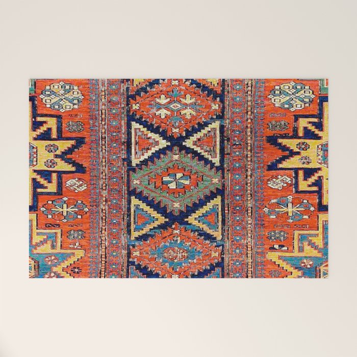 Southwestern Farmhouse II // 19th Century Colorful Red Yellow Blue Green Aztec Farm Stars Pattern Welcome Mat Gallery Image 1