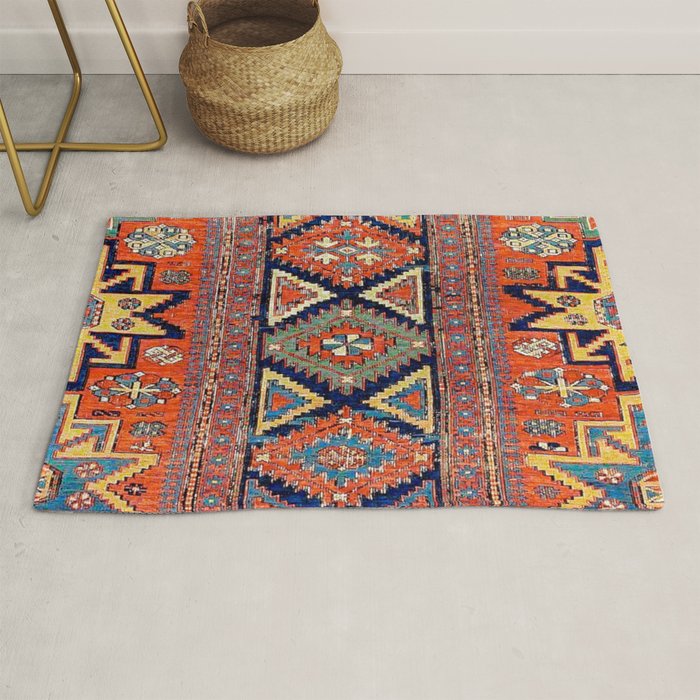 Southwestern Farmhouse II // 19th Century Colorful Red Yellow Blue Green Aztec Farm Stars Pattern Rug Gallery Image 1