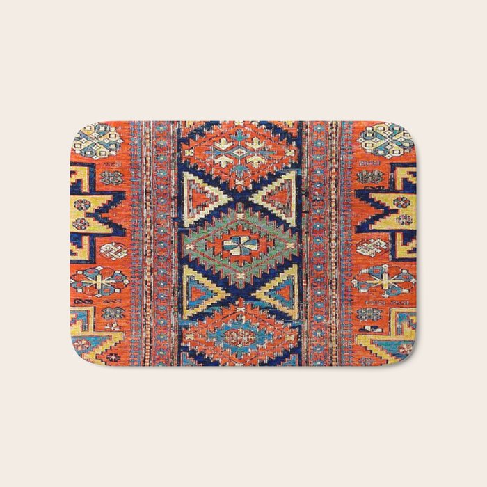 Southwestern Farmhouse II // 19th Century Colorful Red Yellow Blue Green Aztec Farm Stars Pattern Bath Mat Gallery Image 1