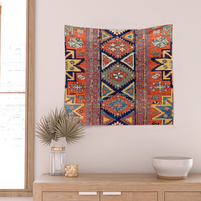 Southwestern Farmhouse II // 19th Century Colorful Red Yellow Blue Green Aztec Farm Stars Pattern Wall Tapestry Gallery Image 2