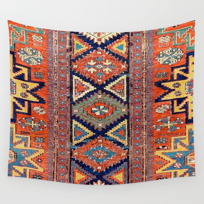 Southwestern Farmhouse II // 19th Century Colorful Red Yellow Blue Green Aztec Farm Stars Pattern Wall Tapestry Gallery Image 1