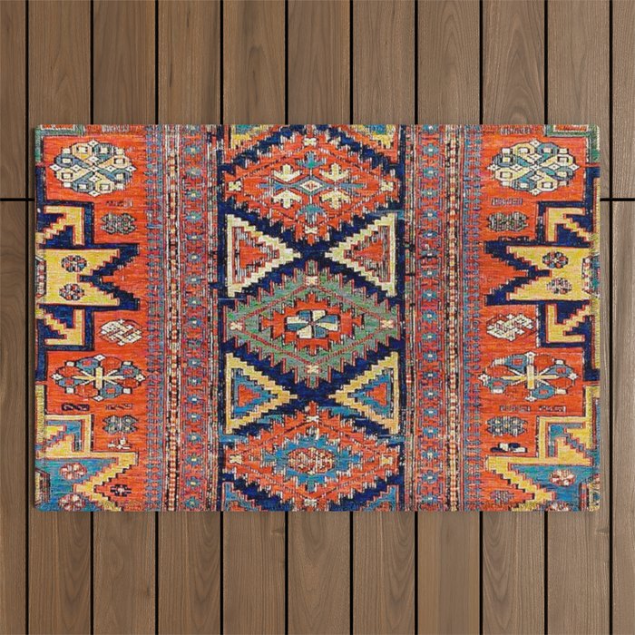 Southwestern Farmhouse II // 19th Century Colorful Red Yellow Blue Green Aztec Farm Stars Pattern Outdoor Rug Gallery Image 1