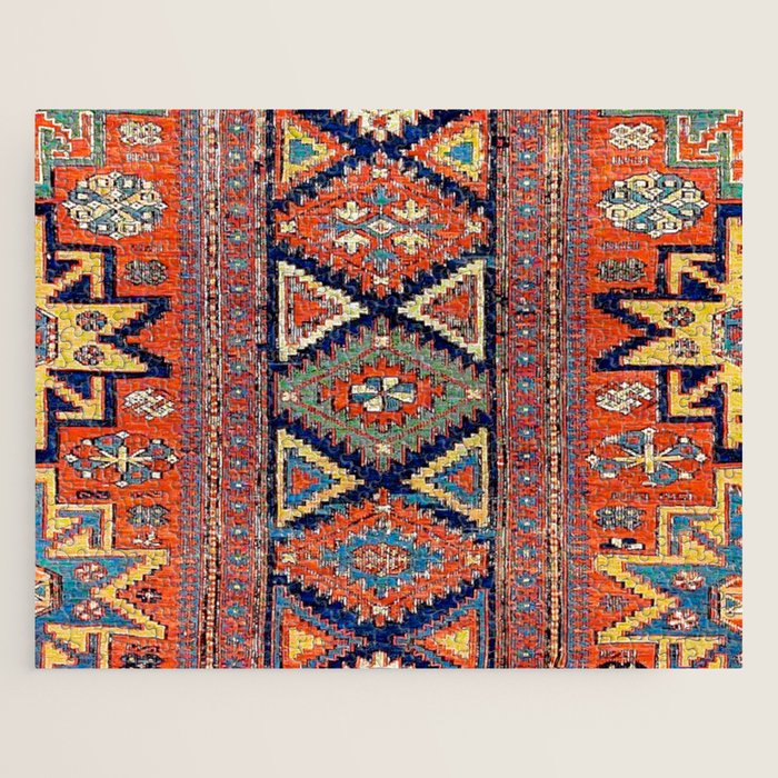 Southwestern Farmhouse II // 19th Century Colorful Red Yellow Blue Green Aztec Farm Stars Pattern Jigsaw Puzzle Gallery Image 1