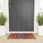 Southwestern Farmhouse II // 19th Century Colorful Red Yellow Blue Green Aztec Farm Stars Pattern Welcome Mat Gallery Image 3