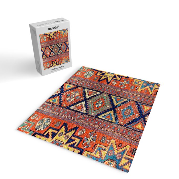 Southwestern Farmhouse II // 19th Century Colorful Red Yellow Blue Green Aztec Farm Stars Pattern Jigsaw Puzzle Gallery Image 2