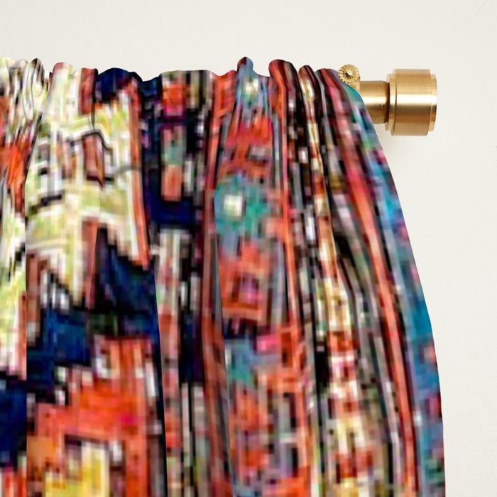 Southwestern Farmhouse II // 19th Century Colorful Red Yellow Blue Green Aztec Farm Stars Pattern Window Curtain Gallery Image 2