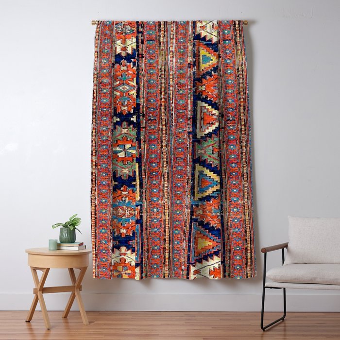 Southwestern Farmhouse II // 19th Century Colorful Red Yellow Blue Green Aztec Farm Stars Pattern Window Curtain Gallery Image 1