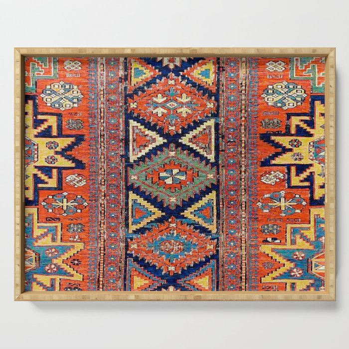 Southwestern Farmhouse II // 19th Century Colorful Red Yellow Blue Green Aztec Farm Stars Pattern Serving Tray Gallery Image 1