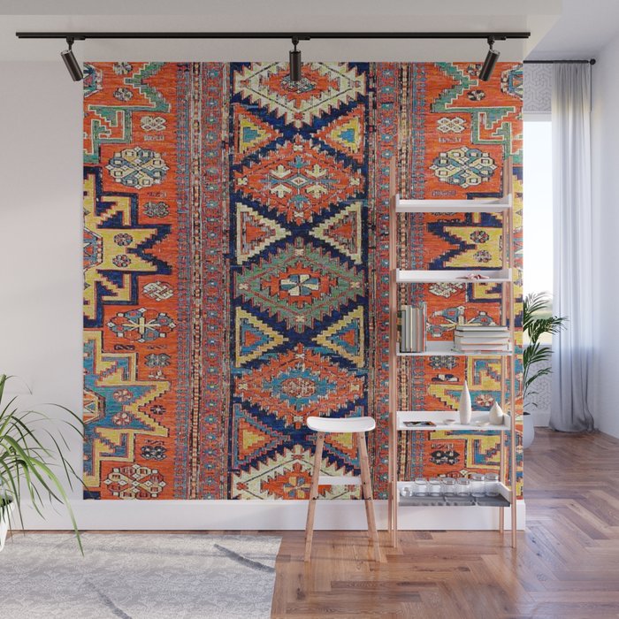 Southwestern Farmhouse II // 19th Century Colorful Red Yellow Blue Green Aztec Farm Stars Pattern Wall Mural Gallery Image 1