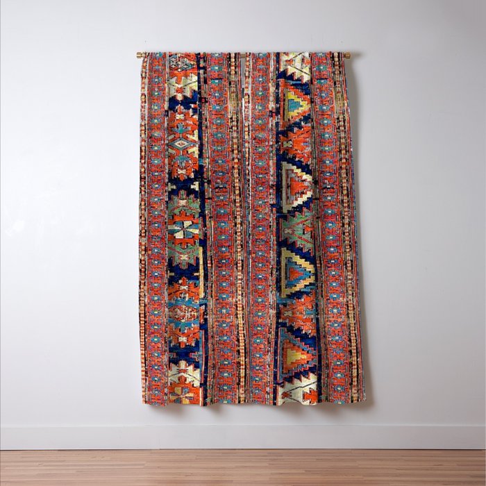Southwestern Farmhouse II // 19th Century Colorful Red Yellow Blue Green Aztec Farm Stars Pattern Window Curtain Gallery Image 3