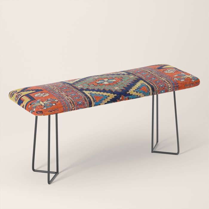 Southwestern Farmhouse II // 19th Century Colorful Red Yellow Blue Green Aztec Farm Stars Pattern Bench Gallery Image 1