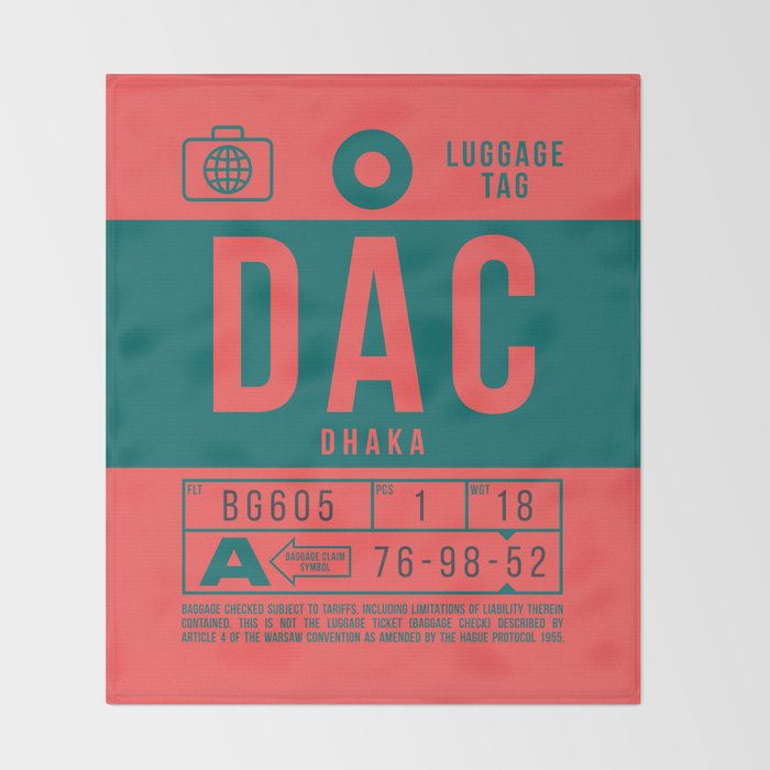 Luggage Tag B - DAC Dhaka Bangladesh Throw Blanket Gallery Image 2