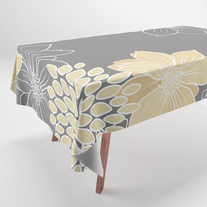 Yellow and Grey Floral Tablecloth Gallery Image 1