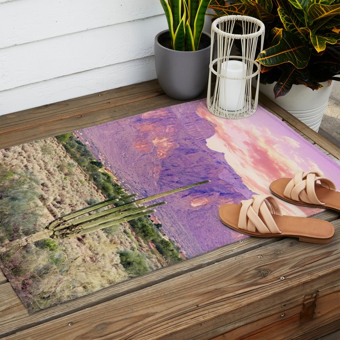 Cactus Sunset #digitalart #nature Outdoor Rug Gallery Image 2