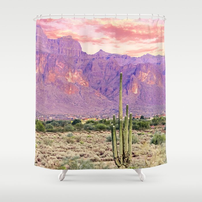 Cactus Sunset #digitalart #nature Shower Curtain Gallery Image 1