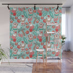 Mele Kalikimaka Hawaiian Christmas gingerbread cookies // aqua background Wall Mural Gallery Image 1