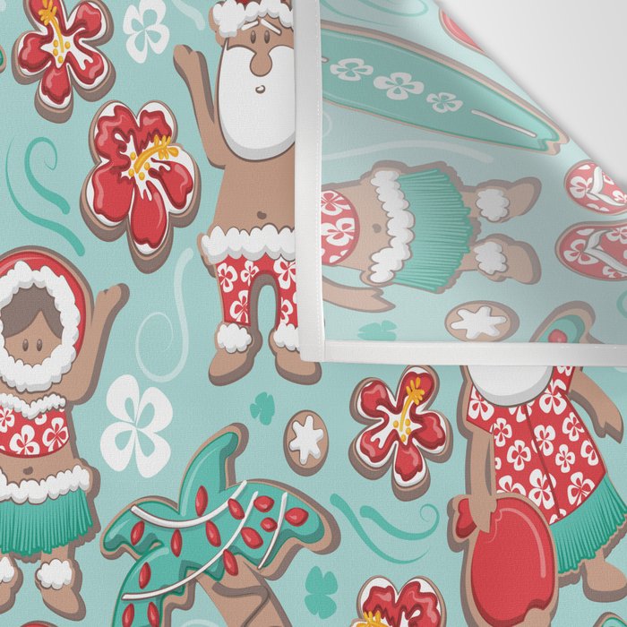 Mele Kalikimaka Hawaiian Christmas gingerbread cookies // aqua background Wall Tapestry Gallery Image 3