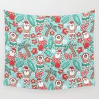 Mele Kalikimaka Hawaiian Christmas gingerbread cookies // aqua background Wall Tapestry Gallery Image 4