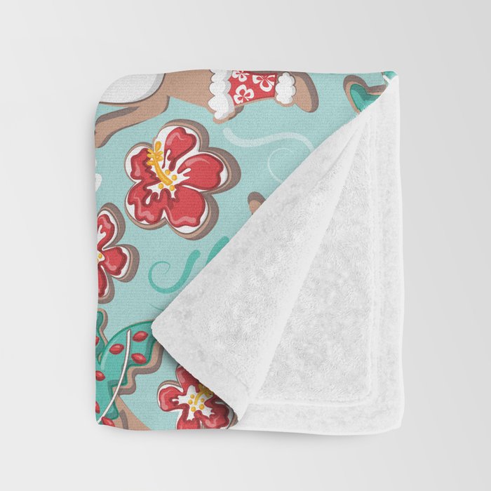 Mele Kalikimaka Hawaiian Christmas gingerbread cookies // aqua background Throw Blanket Gallery Image 3