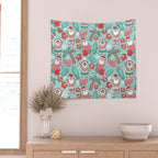 Mele Kalikimaka Hawaiian Christmas gingerbread cookies // aqua background Wall Tapestry Gallery Image 2