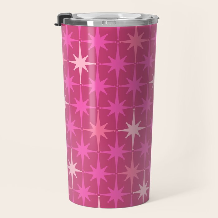 Hot Pink Stars Mid Century Modern Atomic Age Starburst Pattern Travel Mug Gallery Image 3