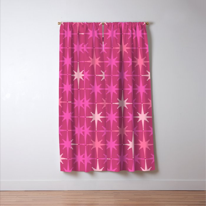Hot Pink Stars Mid Century Modern Atomic Age Starburst Pattern Window Curtain Gallery Image 3