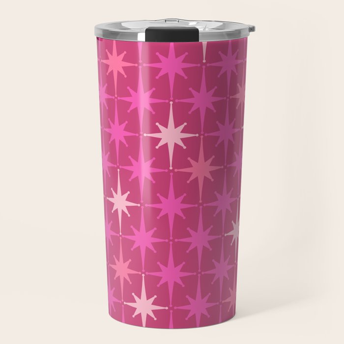 Hot Pink Stars Mid Century Modern Atomic Age Starburst Pattern Travel Mug Gallery Image 1