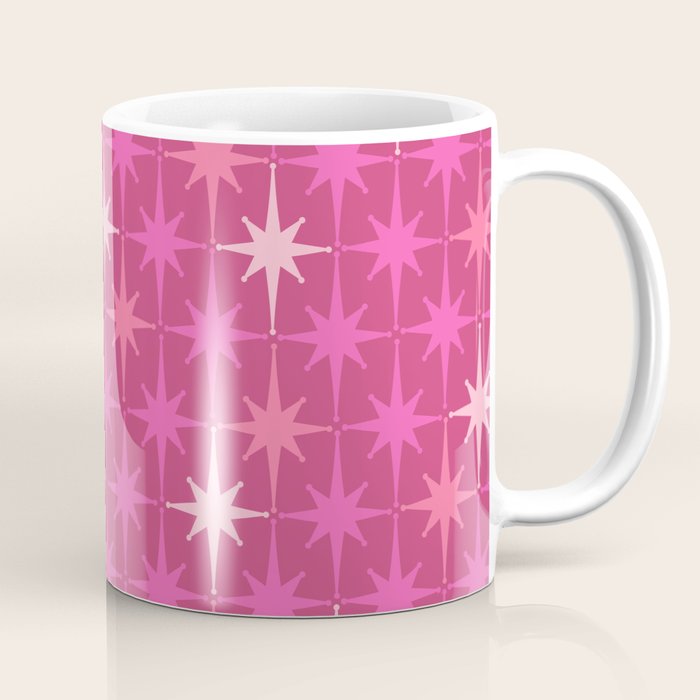 Hot Pink Stars Mid Century Modern Atomic Age Starburst Pattern Coffee Mug Gallery Image 1