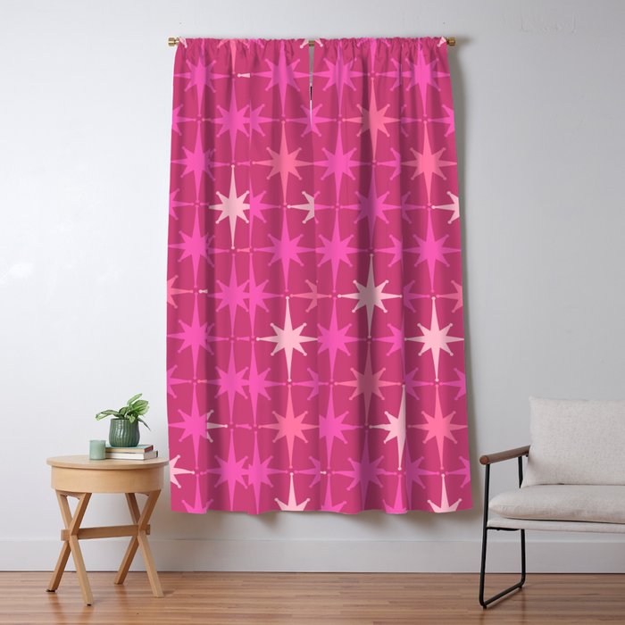 Hot Pink Stars Mid Century Modern Atomic Age Starburst Pattern Window Curtain Gallery Image 1