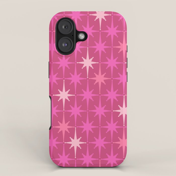 Hot Pink Stars Mid Century Modern Atomic Age Starburst Pattern iPhone Case Gallery Image 1