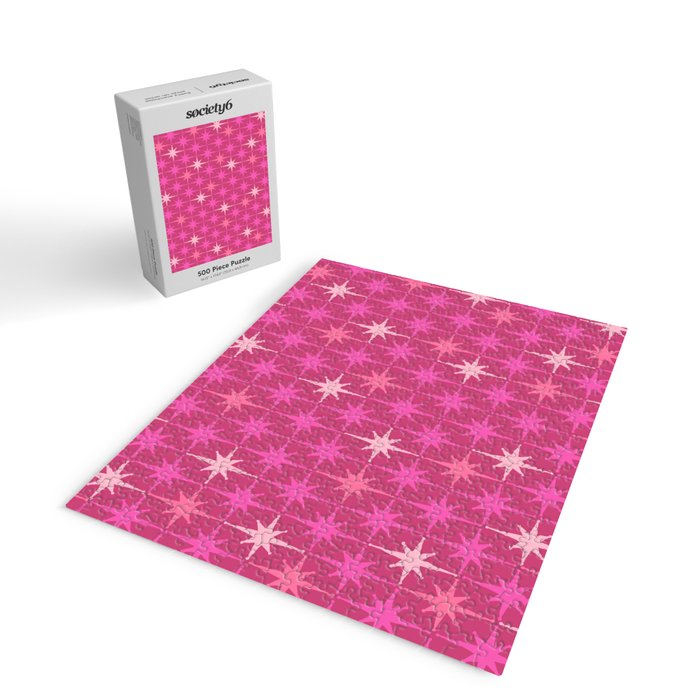 Hot Pink Stars Mid Century Modern Atomic Age Starburst Pattern Jigsaw Puzzle Gallery Image 2