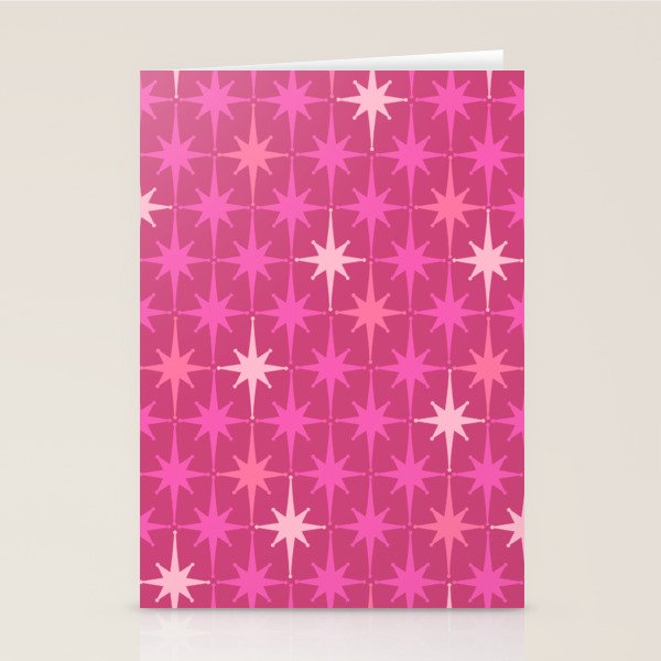 Hot Pink Stars Mid Century Modern Atomic Age Starburst Pattern Stationery Card Gallery Image 2